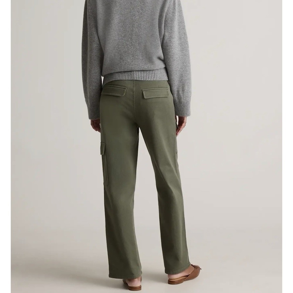 Quince Organic Stretch Cotton Twill Cargo Pants Womens 10 Green Loden Wide Leg - Picture 2 of 12